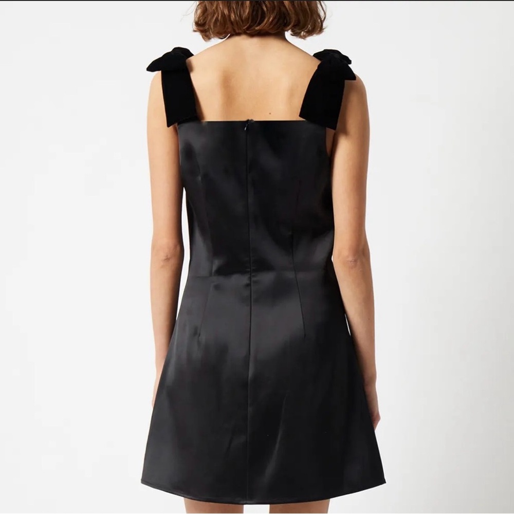 French Connection Black Bow Strap Mini Dress A-Line Satin Look Size 2 - Picture 3 of 9